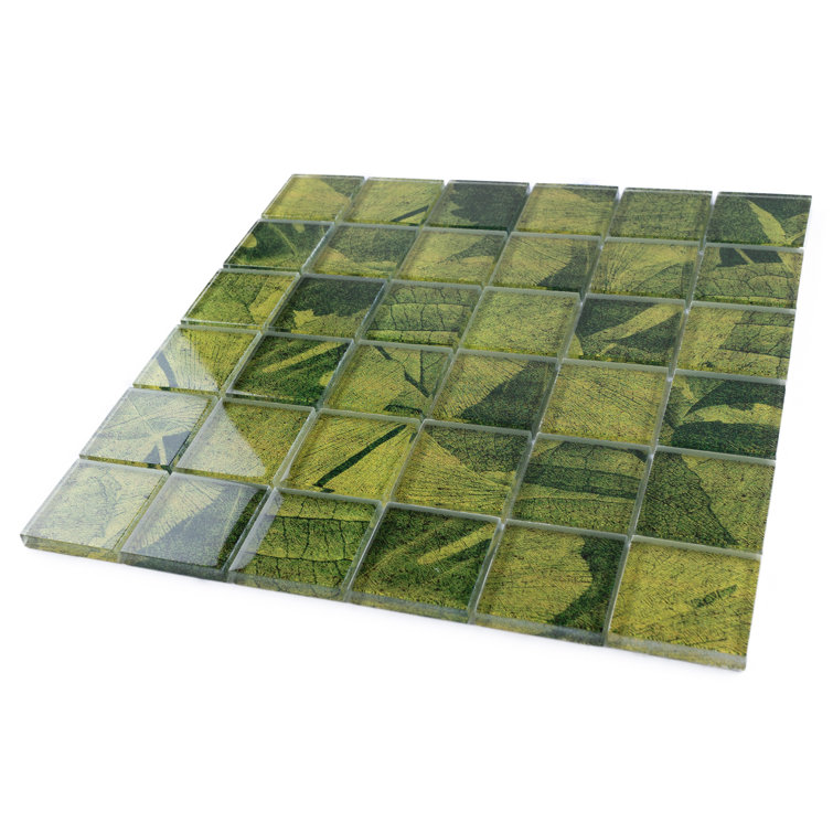 Green Leaf Pattern Glass Mosaic Wall Tile
