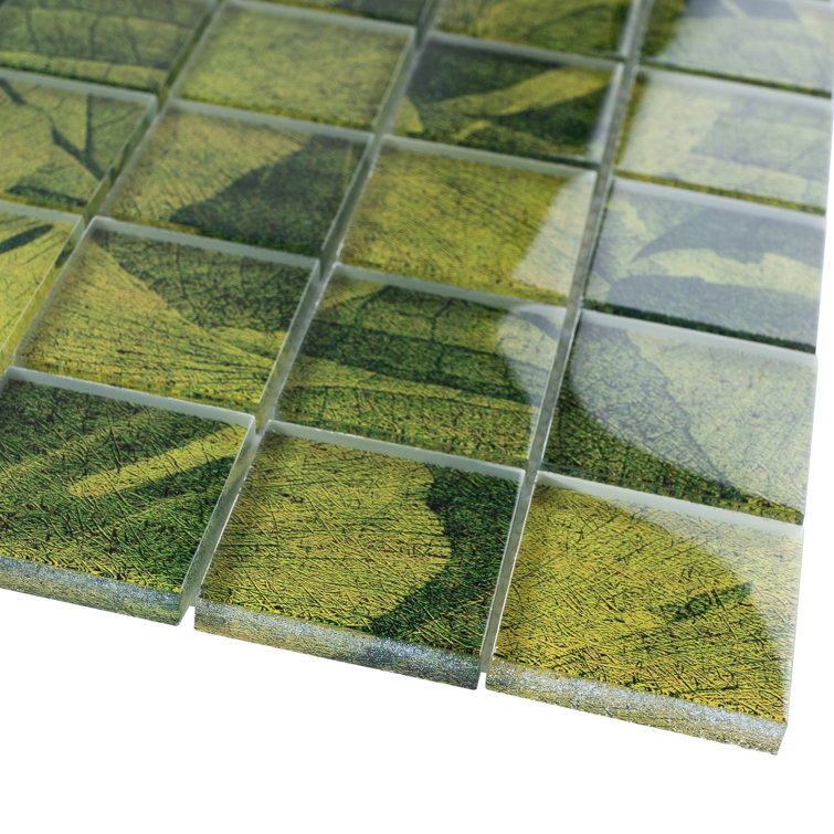 Green Leaf Pattern Glass Mosaic Wall Tile