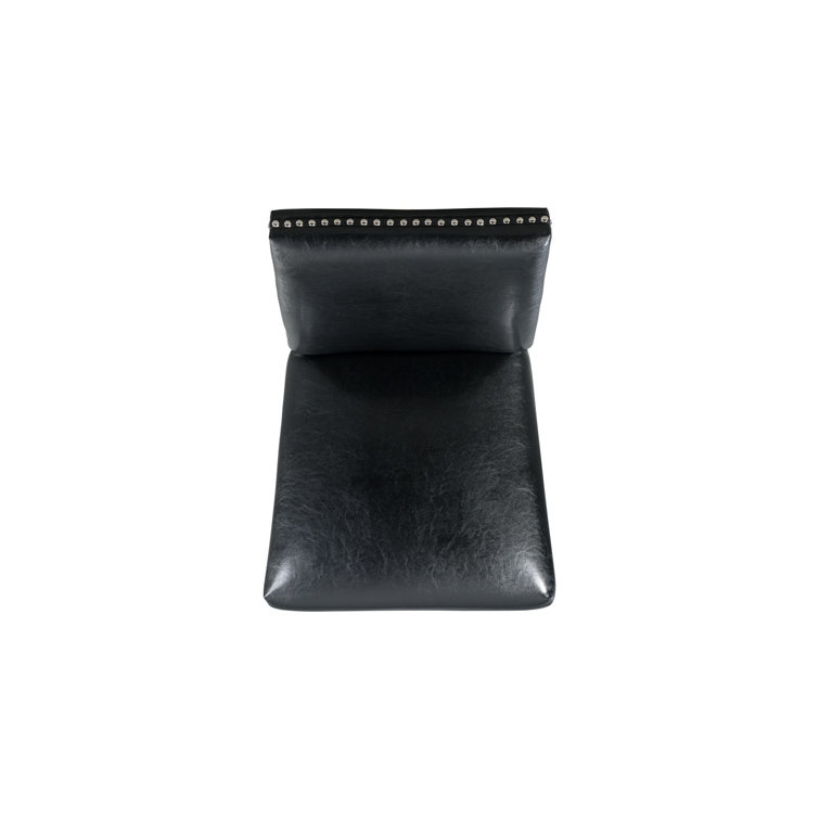Transitional Black Faux Leather Upholstered Side Chair Set with Chrome Accents