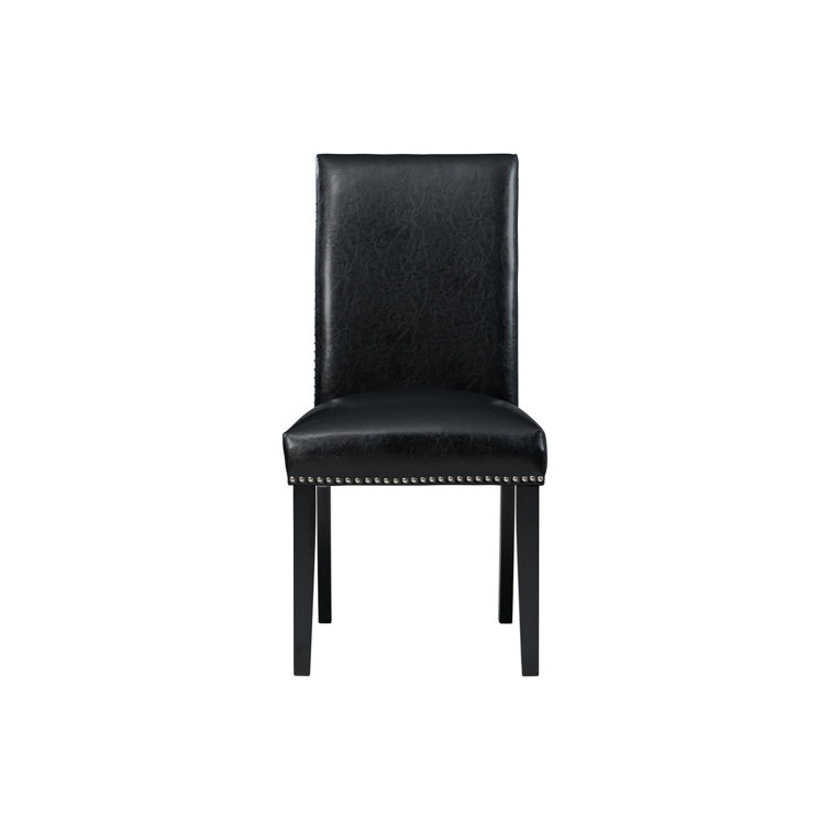 Transitional Black Faux Leather Upholstered Side Chair Set with Chrome Accents