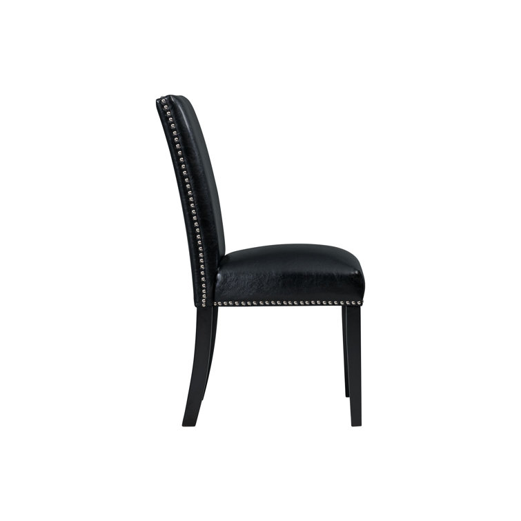 Transitional Black Faux Leather Upholstered Side Chair Set with Chrome Accents