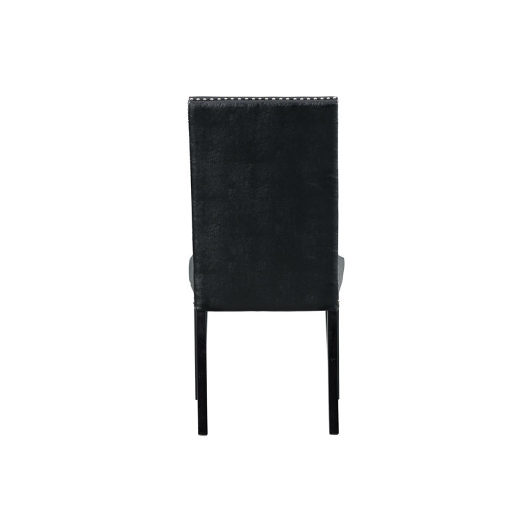 Transitional Black Faux Leather Upholstered Side Chair Set with Chrome Accents