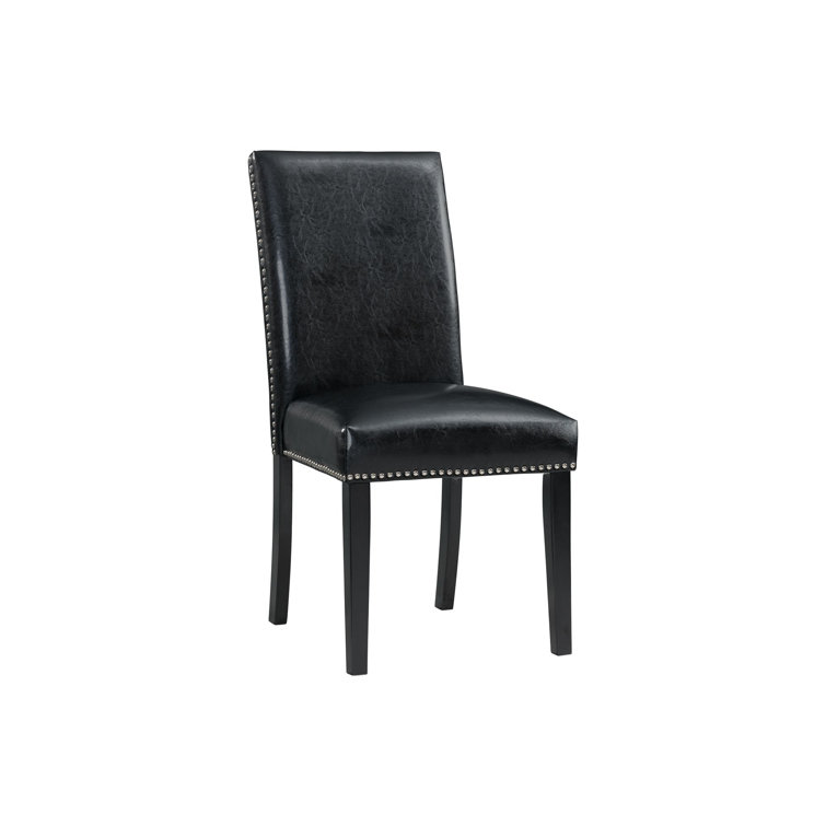 Transitional Black Faux Leather Upholstered Side Chair Set with Chrome Accents