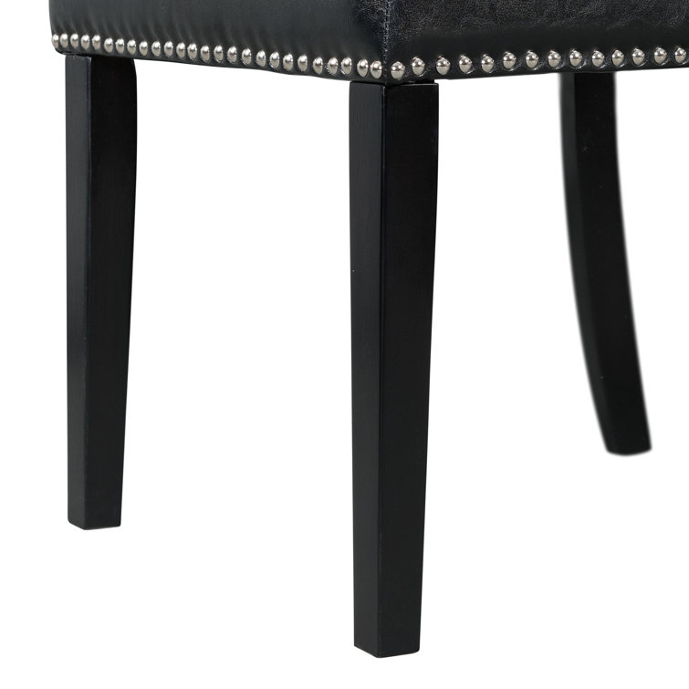 Transitional Black Faux Leather Upholstered Side Chair Set with Chrome Accents