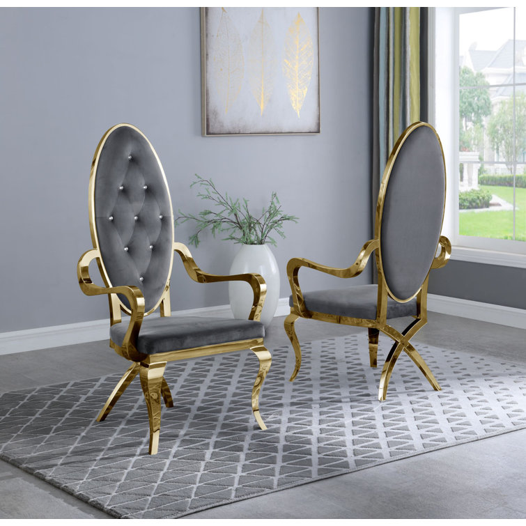 Dark Grey Velvet Accent Chair with Gold Metal Frame