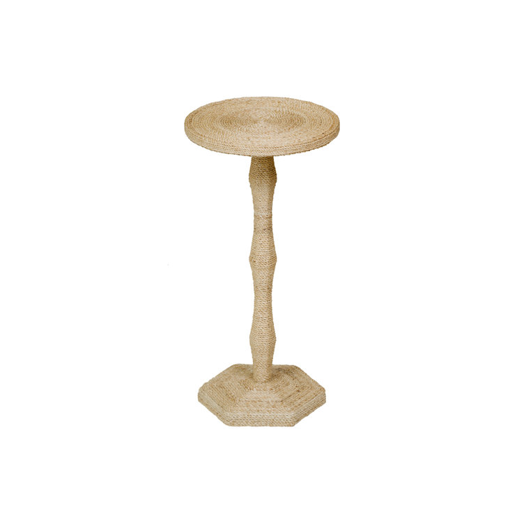 Natural Abaca Round End Table with Wood Finish