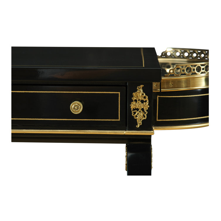 Ebonized and Gold 18" Leather Game Table with Brass Accents