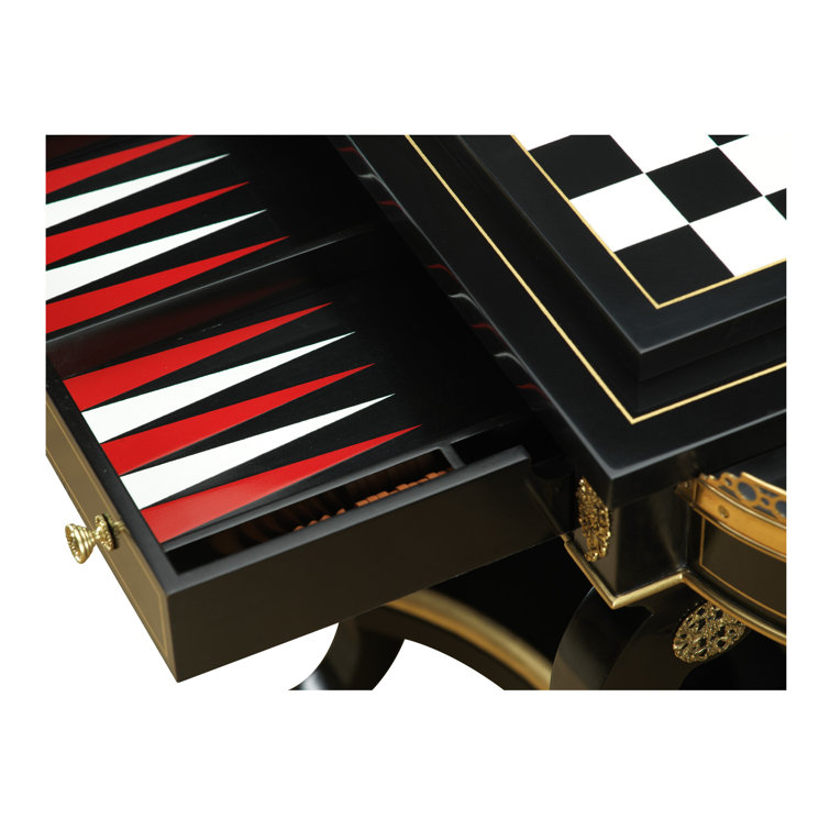 Ebonized and Gold 18" Leather Game Table with Brass Accents