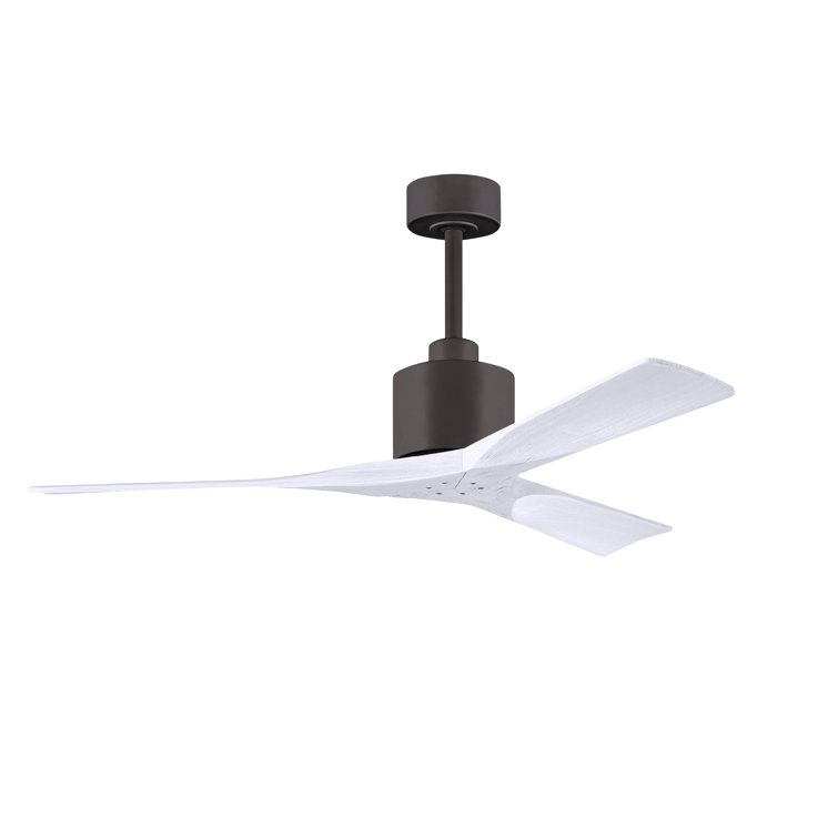 52" Textured Bronze and Matte White Solid Wood Ceiling Fan with Remote