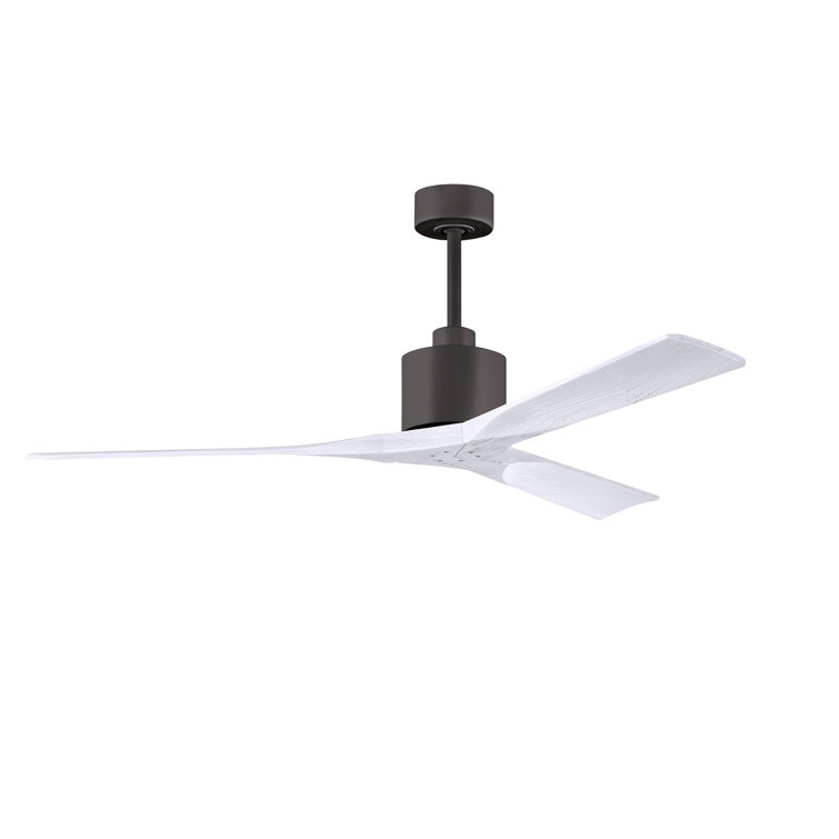 52" Textured Bronze and Matte White Solid Wood Ceiling Fan with Remote
