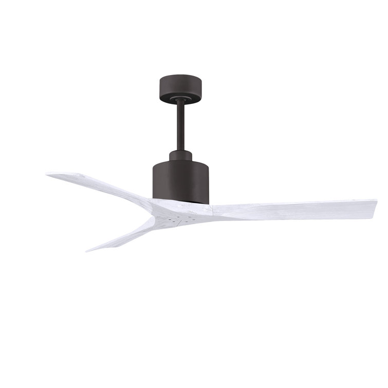 52" Textured Bronze and Matte White Solid Wood Ceiling Fan with Remote