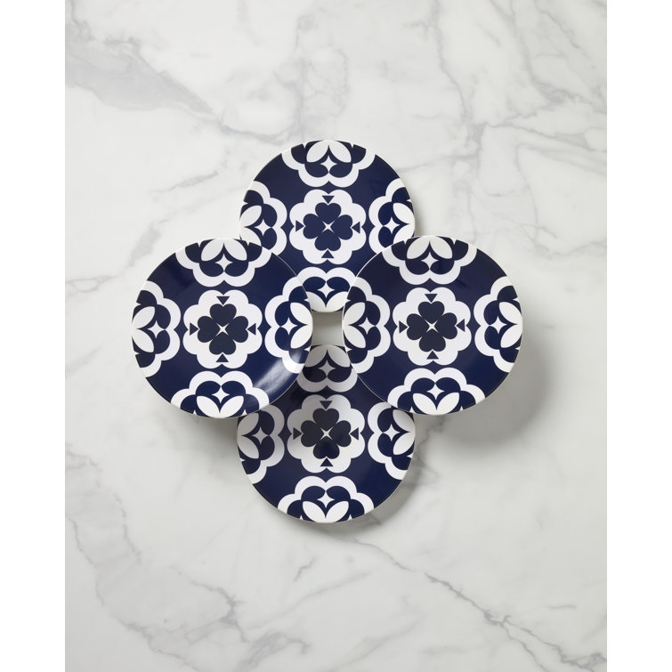 Navy and White Porcelain Geo Salad Plates, Set of 4