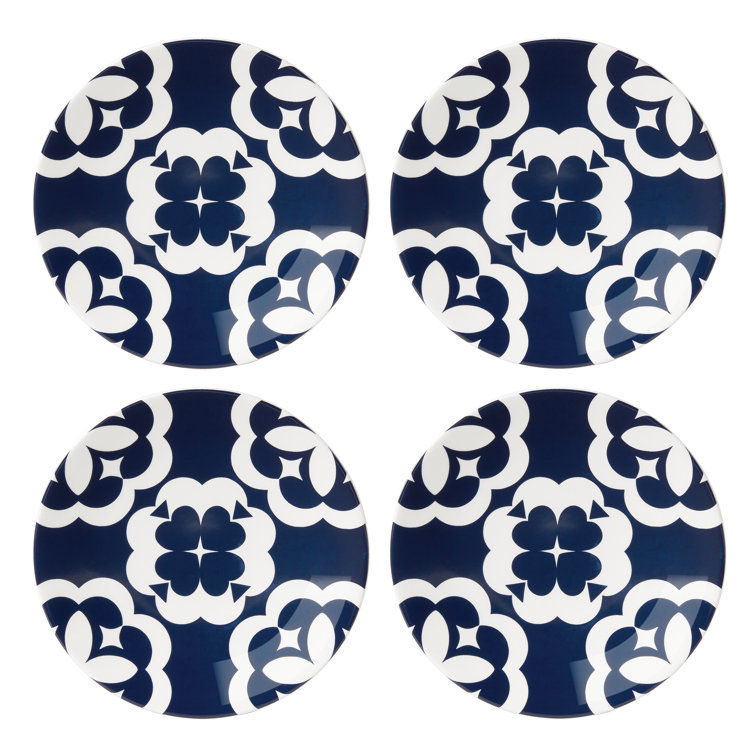 Navy and White Porcelain Geo Salad Plates, Set of 4