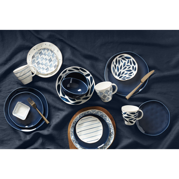 Navy Blue Porcelain 12-Piece Dinnerware Set