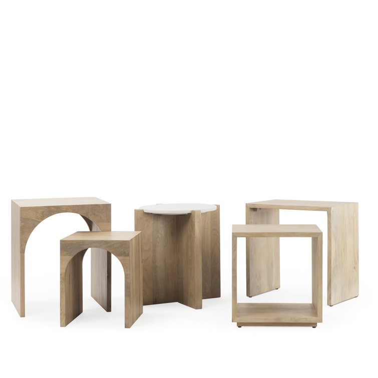 Alanna Sleek Solid Wood and Metal Nesting Accent Tables, Set of 2