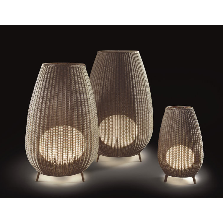 Light Beige Handwoven Synthetic Fiber Outdoor Floor Lamp