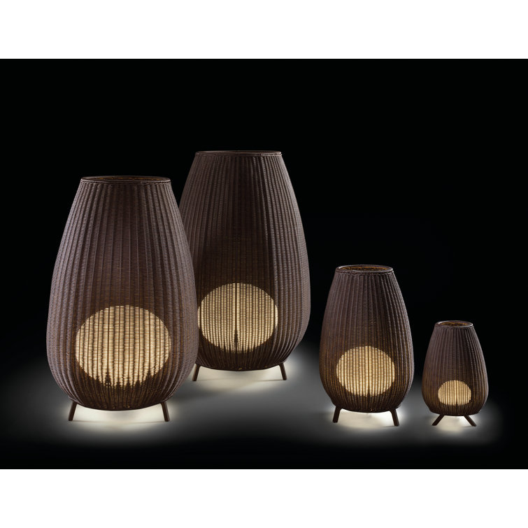Brown Rattan LED Outdoor Floor Lamp with Black Cord