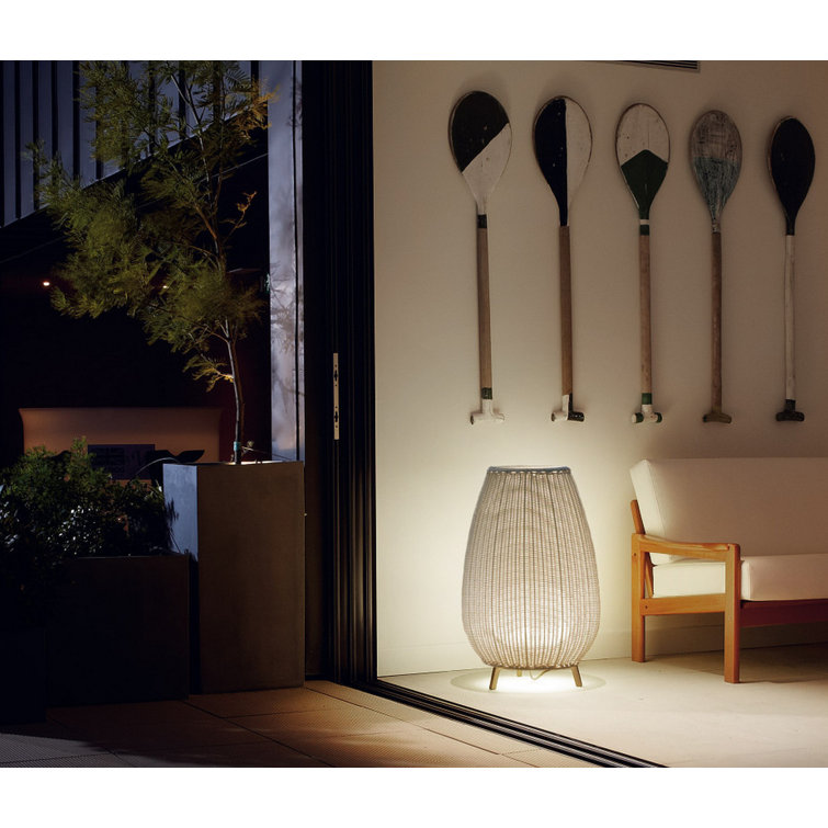 Brown Rattan LED Outdoor Floor Lamp with Black Cord
