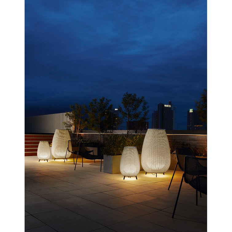 Light Beige Handwoven Synthetic Fiber Outdoor Floor Lamp
