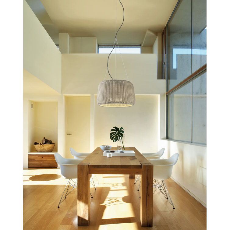 Graphite Brown Drum Pendant with Rattan Brown Synthetic Wicker Shade