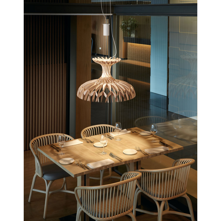 Bover Dome 60 Adjustable LED Pendant in Matte White with Natural Wood Shade