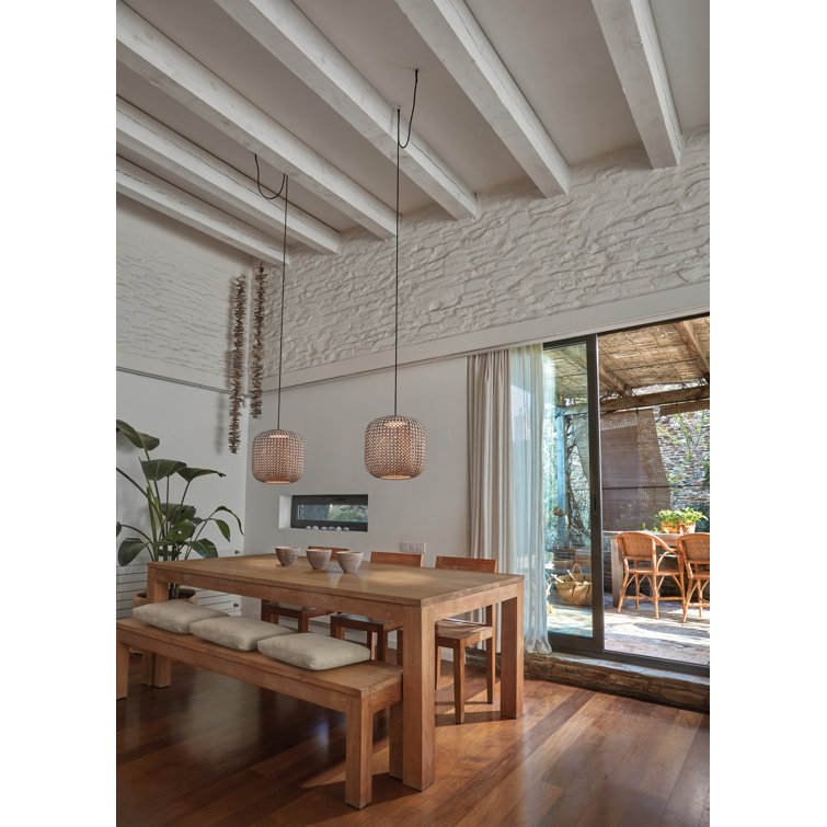 Brown Hand-Woven Drum LED Pendant Light for Indoor/Outdoor Use