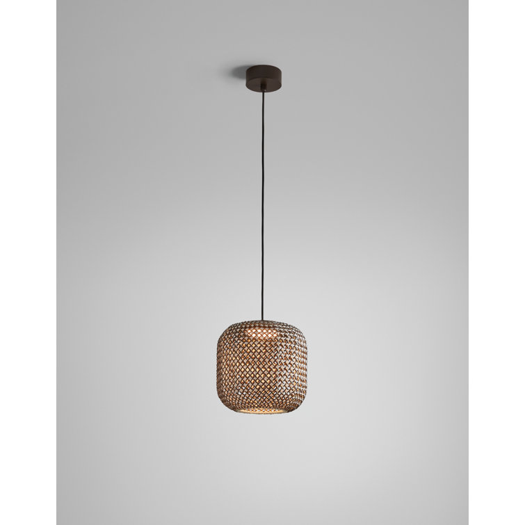 Brown Hand-Woven Drum LED Pendant Light for Indoor/Outdoor Use