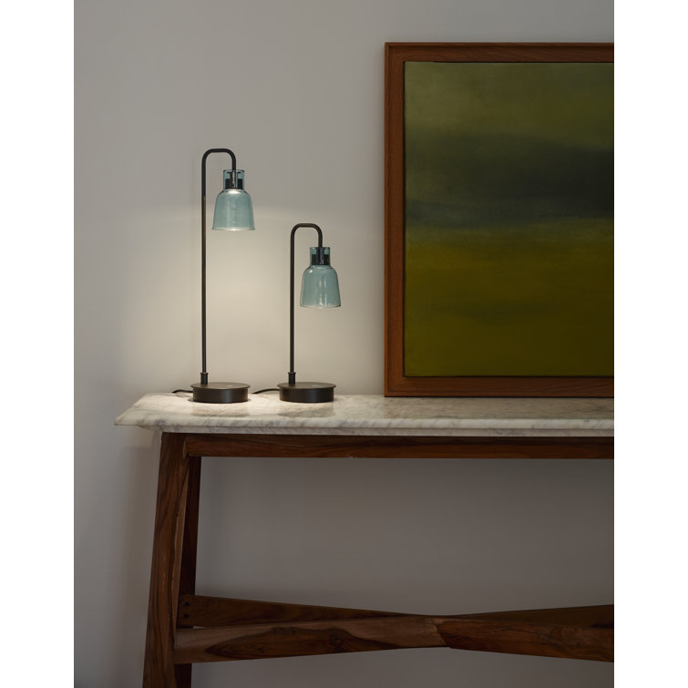 Minimalist Black Metal Desk Lamp with Blue Glass Shade