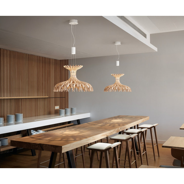Bover Dome 60 Adjustable LED Pendant in Matte White with Natural Wood Shade
