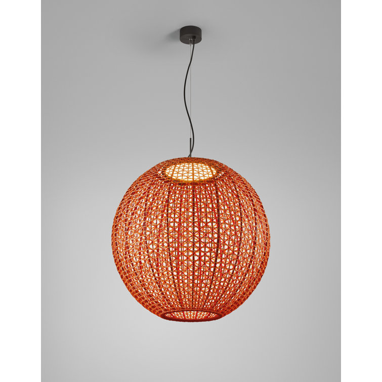 Large Red Globe LED Pendant Light with Aluminum Frame