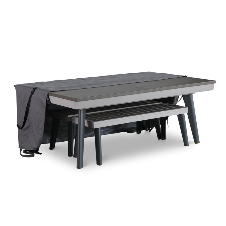 Santorini 82" Gray Aluminum Slate Outdoor Pool Table with Benches