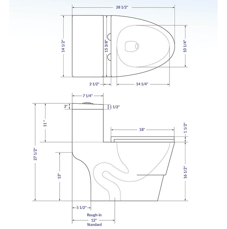 White Elongated Dual Flush High Efficiency One Piece Toilet