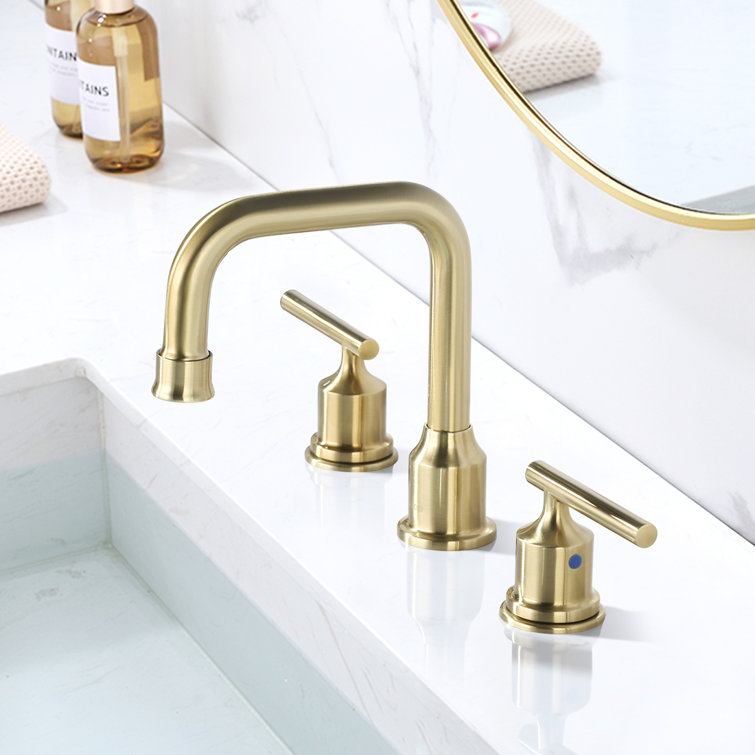 Brushed Gold Widespread 2-Handle Bathroom Faucet with Drain Assembly