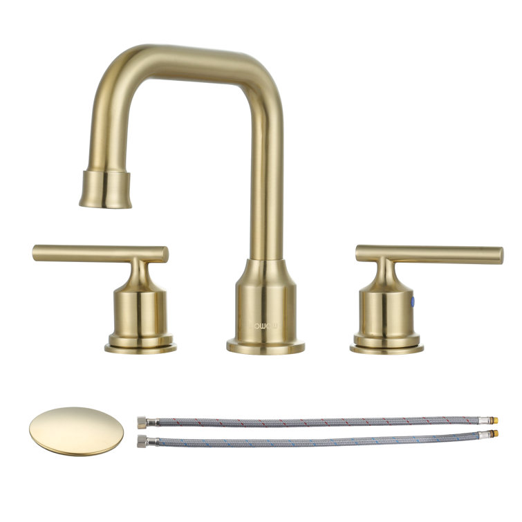 Brushed Gold Widespread 2-Handle Bathroom Faucet with Drain Assembly