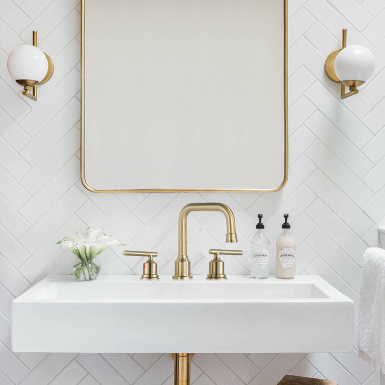 Brushed Gold Widespread 2-Handle Bathroom Faucet with Drain Assembly