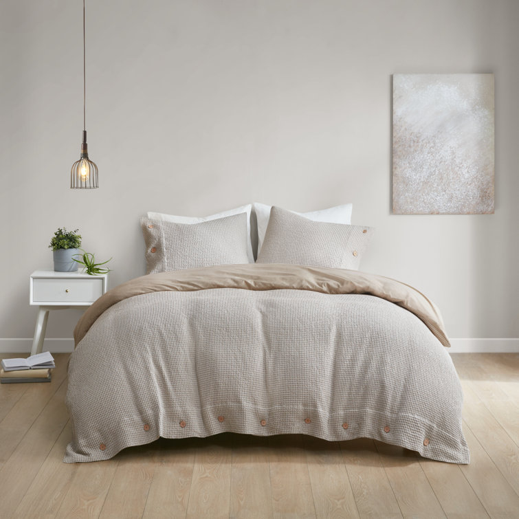 Full Tan Microfiber Waffle Weave Comforter Set