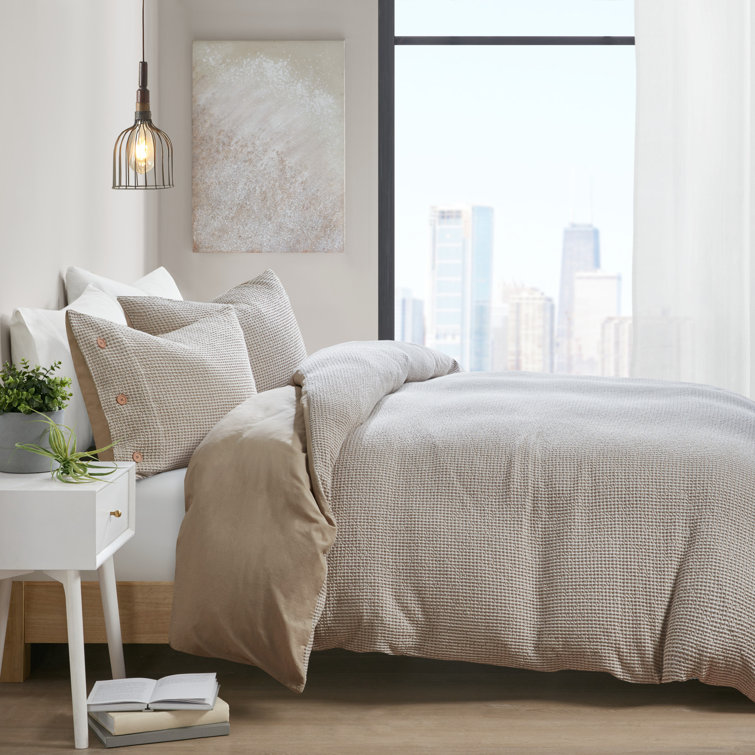 Full Tan Microfiber Waffle Weave Comforter Set