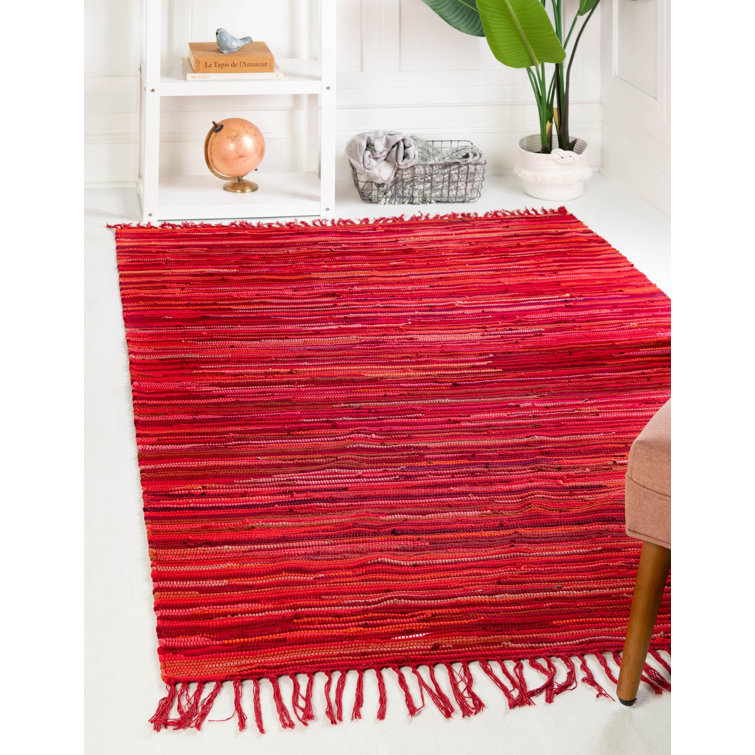 Handwoven Chindi Stripe Red 9'x12' Cotton Area Rug