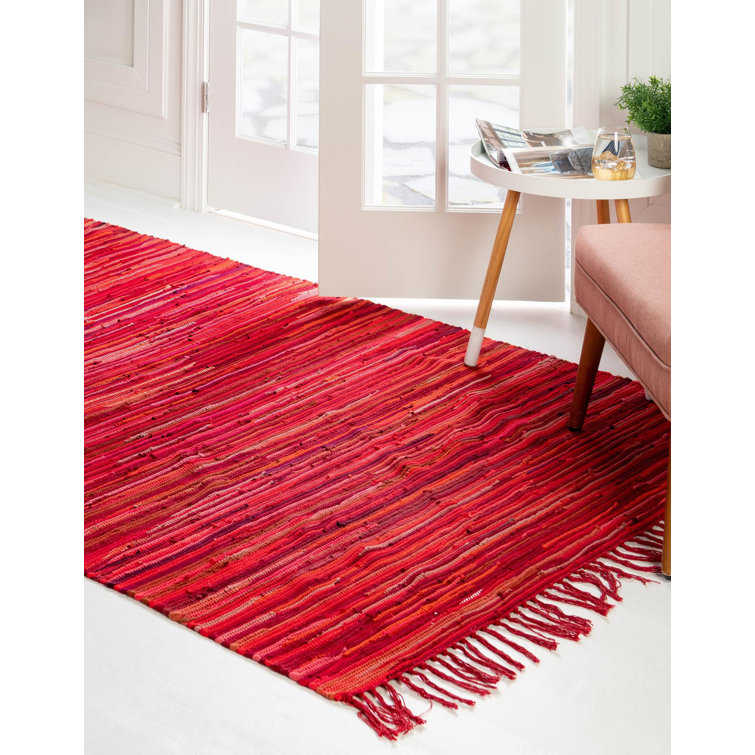 Handwoven Chindi Stripe Red 9'x12' Cotton Area Rug