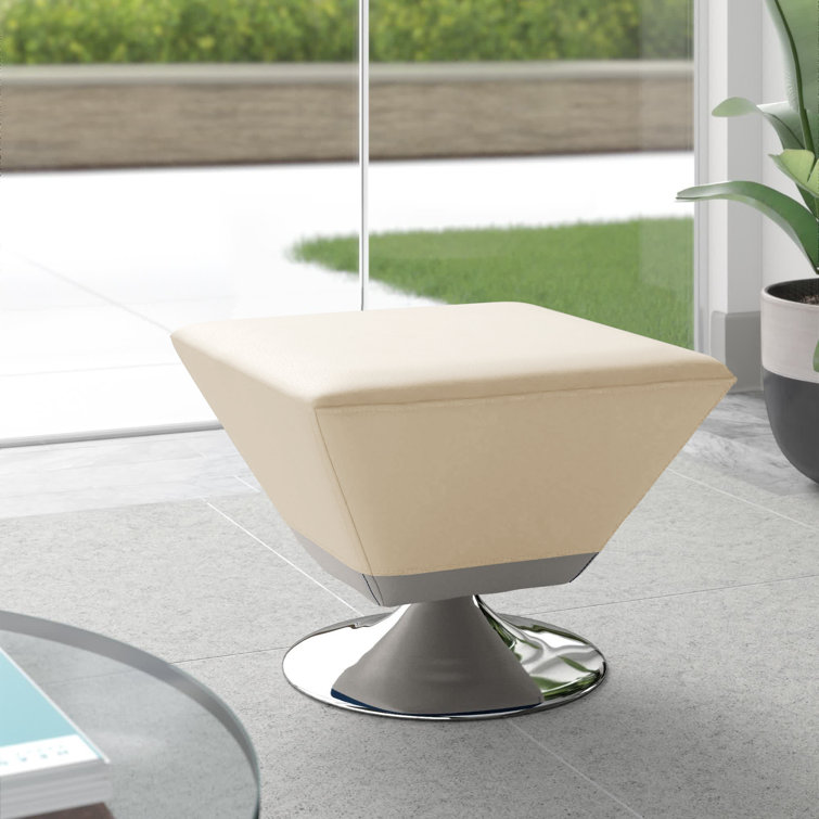 Diamond Tan Faux Leather Swivel Ottoman with Polished Chrome Base