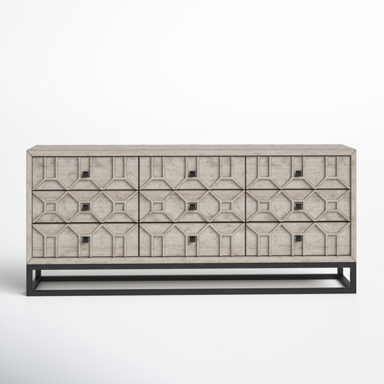 Genevieve II Light Brown 70'' Solid Wood 9-Drawer Sideboard