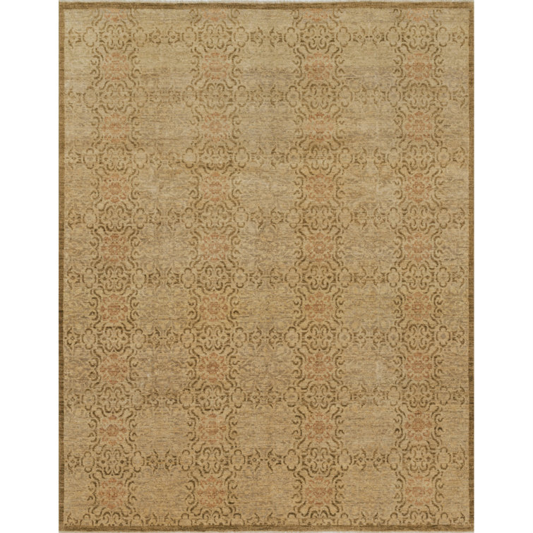 Antique Beige & Brown Hand-Knotted Wool Rectangular Rug