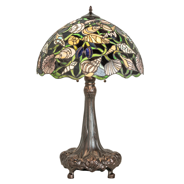Meyda Seashell Bronze 3-Light Stained Glass Table Lamp