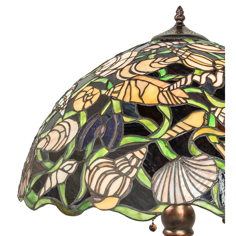 Meyda Seashell Bronze 3-Light Stained Glass Table Lamp