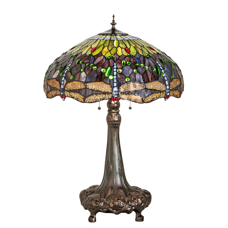 Mahogany Bronze Stained Glass Dragonfly Table Lamp