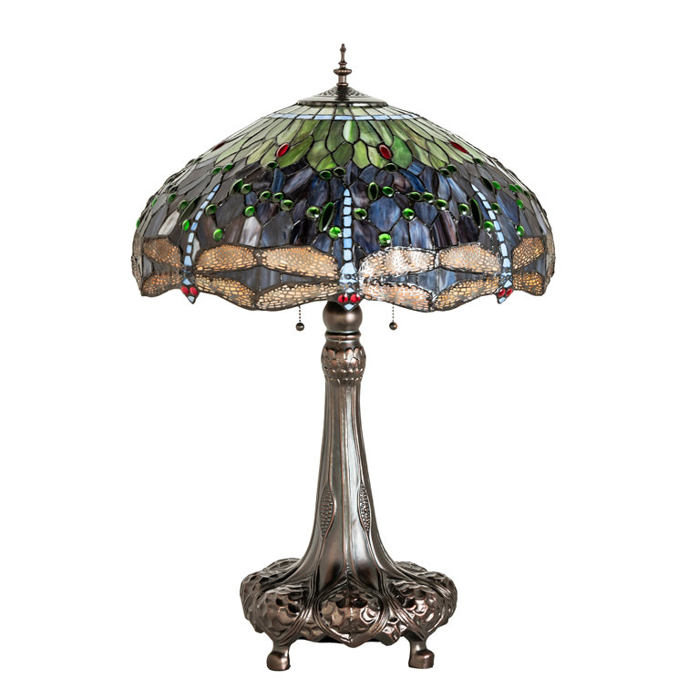 Mahogany Bronze Stained Glass Dragonfly Table Lamp