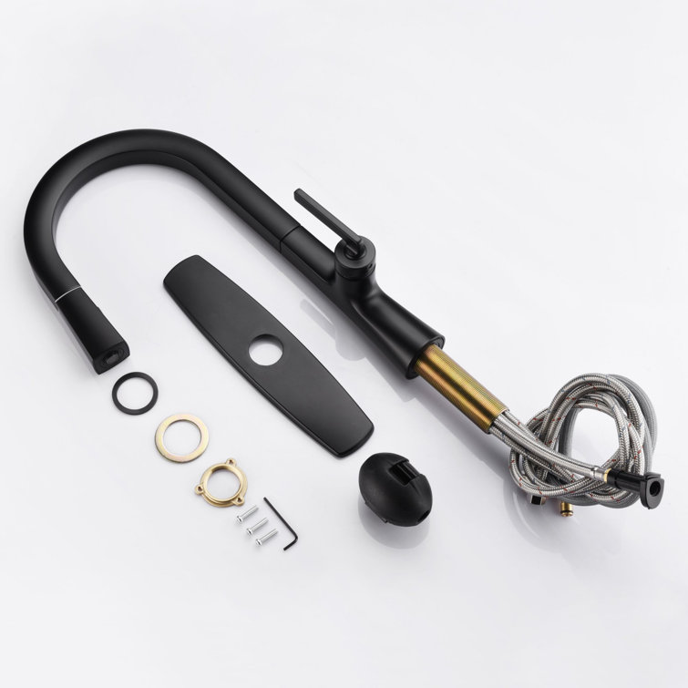 Matte Black Brass Single-Handle Pull-Down Kitchen Faucet