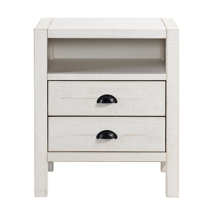 Windsor Driftwood White 2-Drawer Pine Wood Nightstand