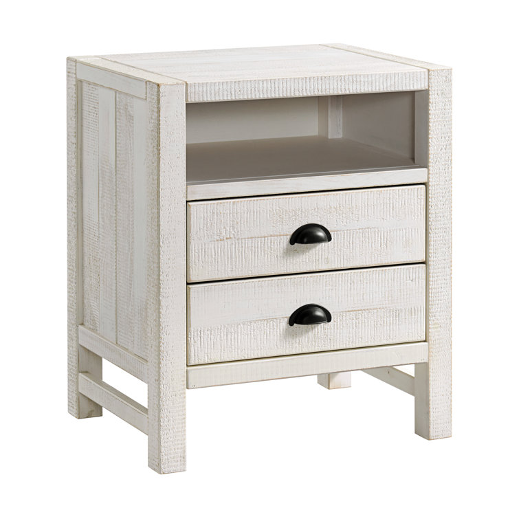 Windsor Driftwood White 2-Drawer Pine Wood Nightstand