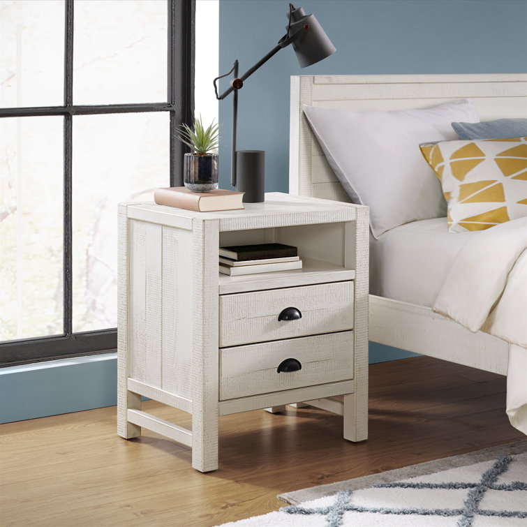 Windsor Driftwood White 2-Drawer Pine Wood Nightstand